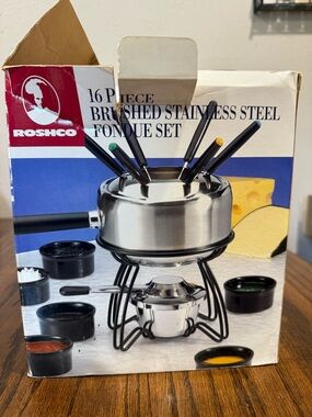 Brushed Stainless Steel Fondue Set – Silver
